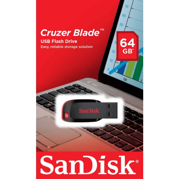 SanDisk Cruzer Blade USB flash drive 64 GB USB Type-A 2.0 Zwart, Rood (SDCZ50-064G-B35)