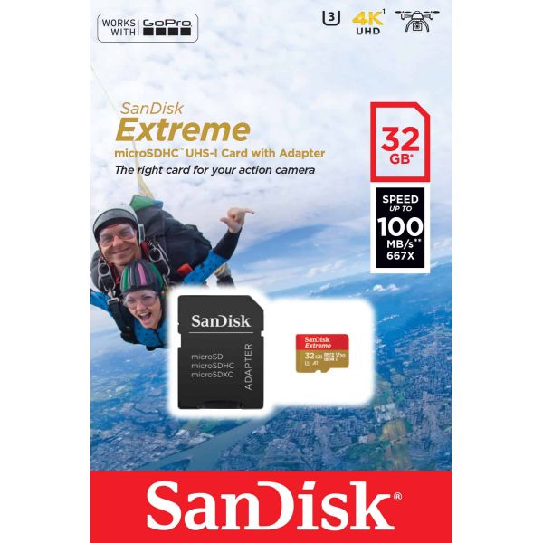 SanDisk Extreme 32 GB MicroSDHC UHS-I Klasse 10 (SDSQXAF-032G-GN6AA)