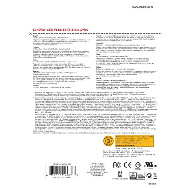 SanDisk Plus 480 GB SATA III SLC (SDSSDA-480G-G26)