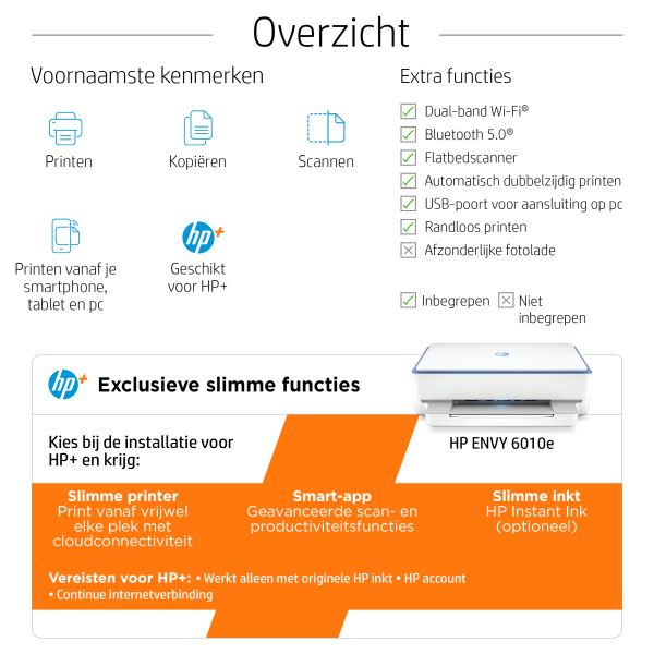 HP ENVY 6010e Draadloos All-in-One Kleur Printer, Instant Ink; Kopieerapparaat, scanner (2K4U9B)