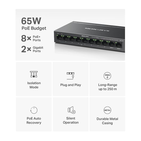 TP-Link Mercusys MS110CP network switch Fast Ethernet (10/100) Power over Ethernet (PoE) Black (MS110CP)