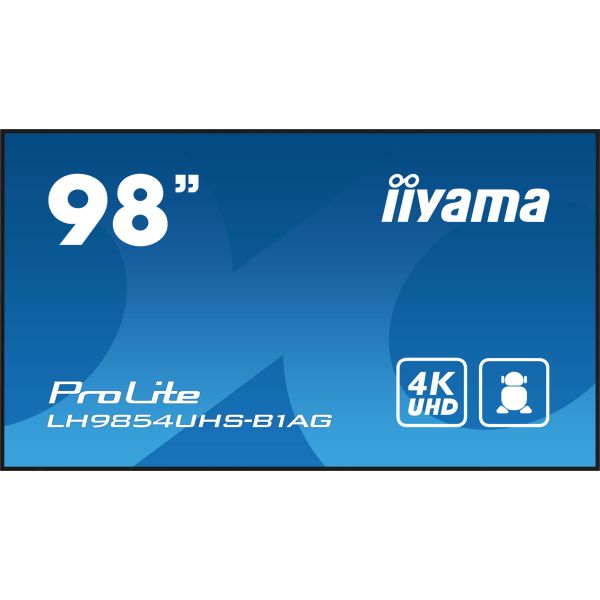 iiyama LH9854UHS-B1AG beeldkrant Digitale signage flatscreen 2,48 m (97.5") LCD Wifi 500 cd/m² 4K Ultra HD Zwart Type processor Android 11 24/7 (LH9854UHS-B1AG)