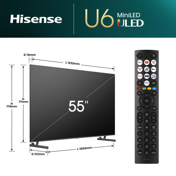 Hisense 55U6NQ 139,7 cm (55") 4K Ultra HD Smart TV Wifi Grijs 600 cd/m² (55U6NQ)
