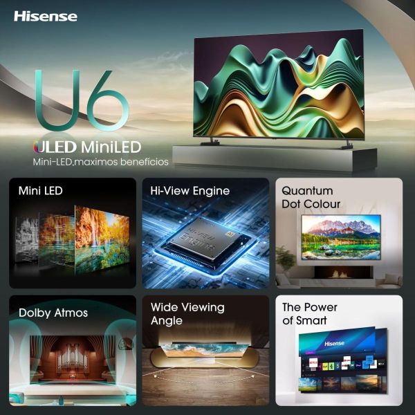 Hisense 55U6NQ 139,7 cm (55") 4K Ultra HD Smart TV Wifi Grijs 600 cd/m² (55U6NQ)