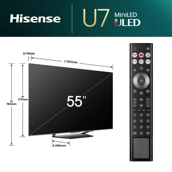 Hisense 55U7NQ 139,7 cm (55") 4K Ultra HD Smart TV Wifi Grijs 500 cd/m² (55U7NQ)