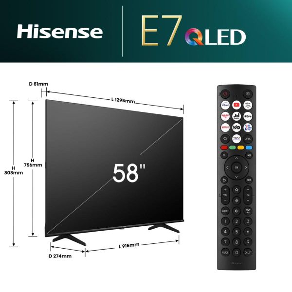 Hisense 55E77NQ 147,3 cm (58") 4K Ultra HD Smart TV Wifi Zwart 350 cd/m² (58E77NQ)