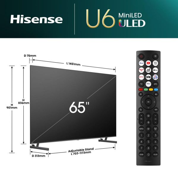 Hisense 65U6NQ 165,1 cm (65") 4K Ultra HD Smart TV Wifi Grijs 600 cd/m² (65U6NQ)