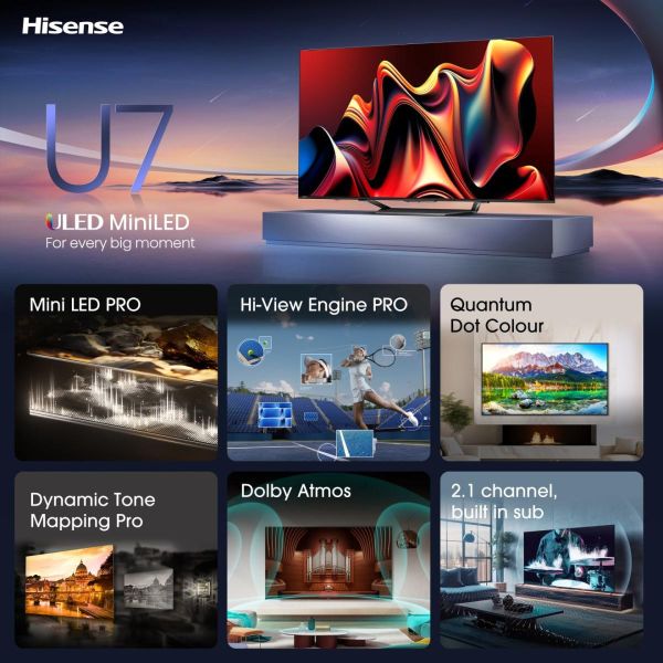 Hisense 65U7NQ 165,1 cm (65") 4K Ultra HD Smart TV Wifi Zwart 1500 cd/m² (65U7NQ)