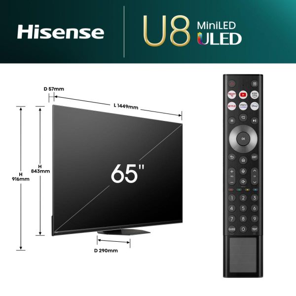 Hisense 65U8NQ 165,1 cm (65") 4K Ultra HD Smart TV Wifi Grijs 3000 cd/m² (65U8NQ)