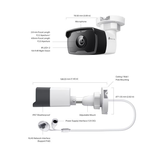 TP-Link VIGI C340I 6MM bewakingscamera Bullet IP-beveiligingscamera Buiten 2560 x 1440 Pixels Plafond/muur/paal (VIGI C340I(6MM))