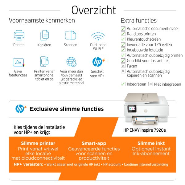HP ENVY Inspire 7920e Draadloos All-in-One Kleur Printer, Instant Ink; Kopieerapparaat, scanner (242Q0B#686)