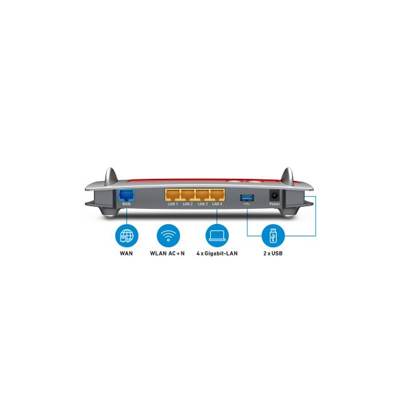 FRITZ! Box 4040 draadloze router Gigabit Ethernet Dual-band (2.4 GHz / 5 GHz) Rood, Zilver (20002763) FRITZ! Box 4040 draadloze router Gigabit Ethernet Dual-band (2.4 GHz / 5 GHz) Rood, Zilver (20002763)