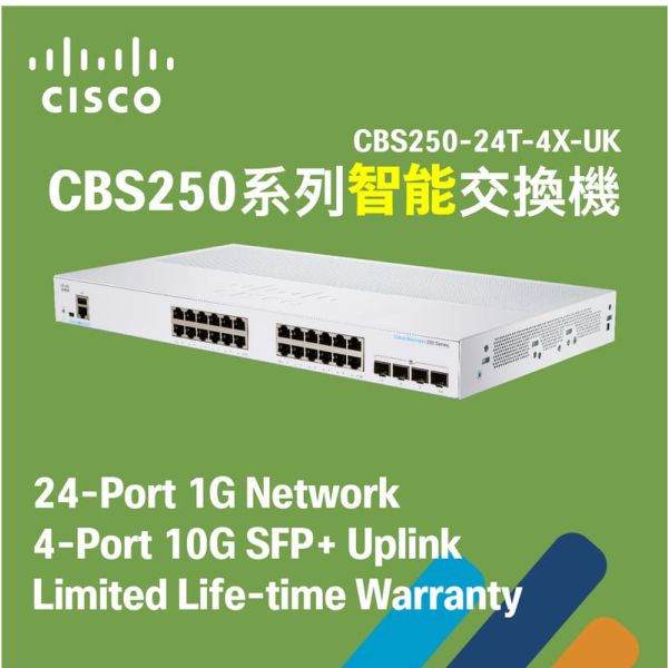 Cisco CBS250-24FP4XUK Smart Switch 24-Port Gigabit (CBS250-24FP4XUK-RF)