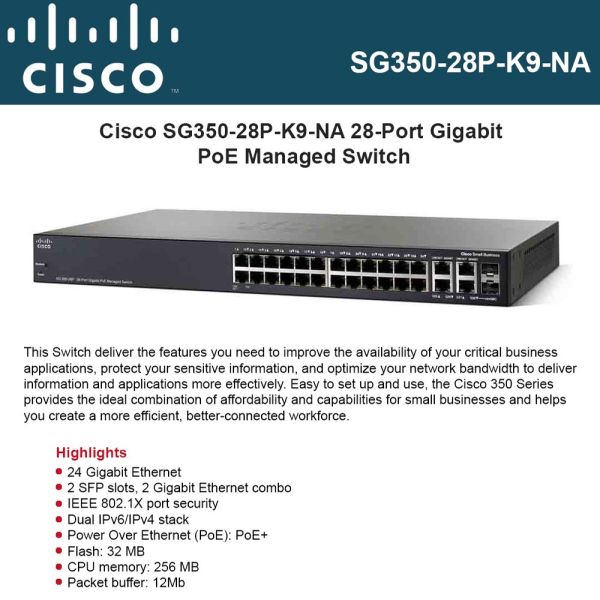 Cisco SG350-28P 28-Port Gigabit PoE Managed Switch (SG350-28P-K9-UK-RF)
