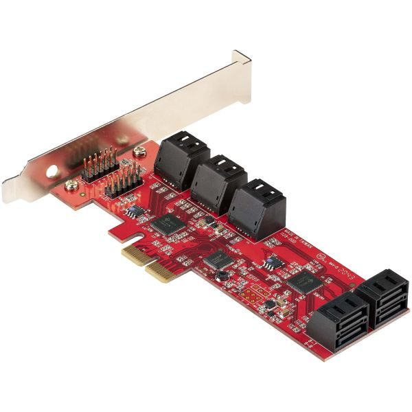 StarTech.com SATA PCIe Kaart, 10 Port PCIe SATA Uitbreidingskaart, 6Gbps, Low/Full Profile, Stacked SATA Connectors, ASM1062 Non-Raid, PCI Express naar SATA Converter/Adapter (10P6G-PCIE-SATA-CARD)