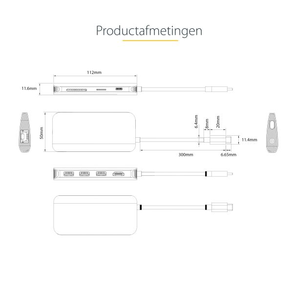 StarTech.com USB C Multiport Adapter, 4K 60Hz HDMI Video, 3 Port 5Gbps USB-A Hub, 100W USB Power Delivery Pass-Through, GbE, SD/MicroSD, 30cm Kabel, Travel Dock, Laptop Docking Station (115B-USBC-MULTIPORT)