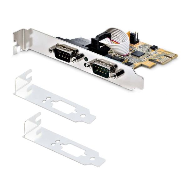 StarTech.com 2-Port PCI Express Seriële Interface Kaart, Dual Port PCIe naar RS232 (DB9) Seriële Kaart, 16C1050 UART, Low/Full Profile Beugels, COM Retentie, Voor Windows/Linux (21050-PC-SERIAL-LP)