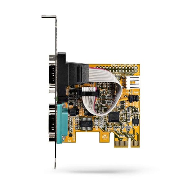 StarTech.com 2-Port PCI Express Seriële Interface Kaart, Dual Port PCIe naar RS232 (DB9) Seriële Kaart, 16C1050 UART, Low/Full Profile Beugels, COM Retentie, Voor Windows/Linux (21050-PC-SERIAL-LP)