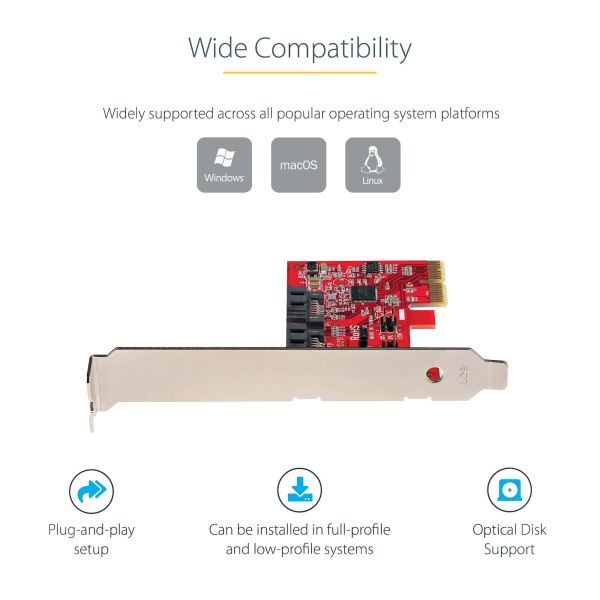 StarTech.com SATA PCIe Kaart - 2 Port PCIe SATA Uitbreidingskaart - 6Gbps - Full/Low Profile - PCI Express naar SATA Adapter/Controller - ASM1062R SATA RAID - PCIe naar SATA Converter (2P6GR-PCIE-SATA-CARD)