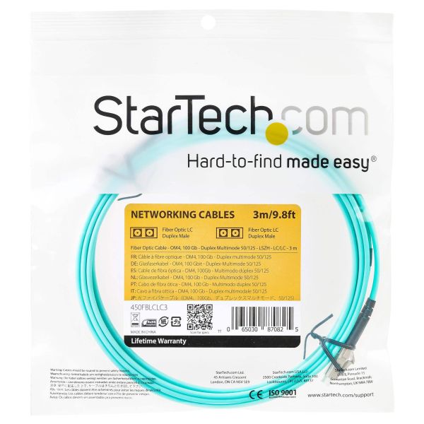 StarTech.com 3m LC/UPC naar LC/UPC OM4 Multimode Glasvezel Netwerkkabel, 50/125µm LOMMF/VCSEL Zipcord Fiber, 100G Netwerken, Low Insertion Loss, LSZH Fiber Patch Kabel (450FBLCLC3)