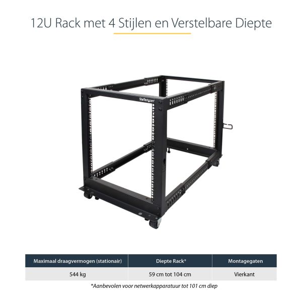 StarTech.com 12U 4-Post Server Rack, 19in Open Frame Rack met 101cm Montagediepte en 544kg Draagkracht, Mobiel of Vrijstaand IT Rack (4POSTRACK12U) 9/13 StarTech.com 12U 4-Post Server Rack, 19in Open Frame Rack met 101cm Montagediepte en 544kg Draagkracht, Mobiel of Vrijstaand IT Rack (4POSTRACK12U)
