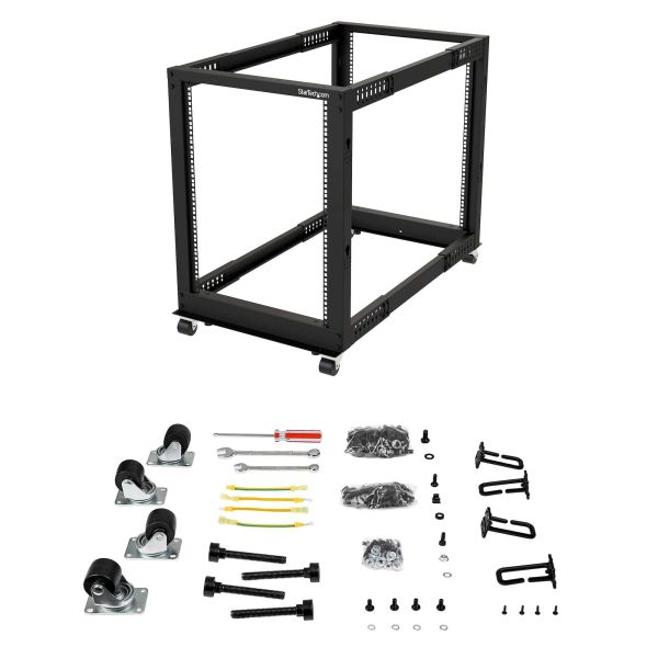 StarTech.com 15U 4-Post Server Rack, 19in Open Frame Rack met 101cm Montagediepte en 544kg Draagkracht, Mobiel of Vrijstaand IT Rack (4POSTRACK15U)