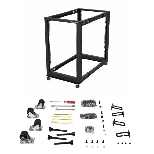 StarTech.com 18U 4-Post Server Rack, 19in Open Frame Rack met 101cm Montagediepte en 544kg Draagkracht, Mobiel of Vrijstaand IT Rack (4POSTRACK18U)