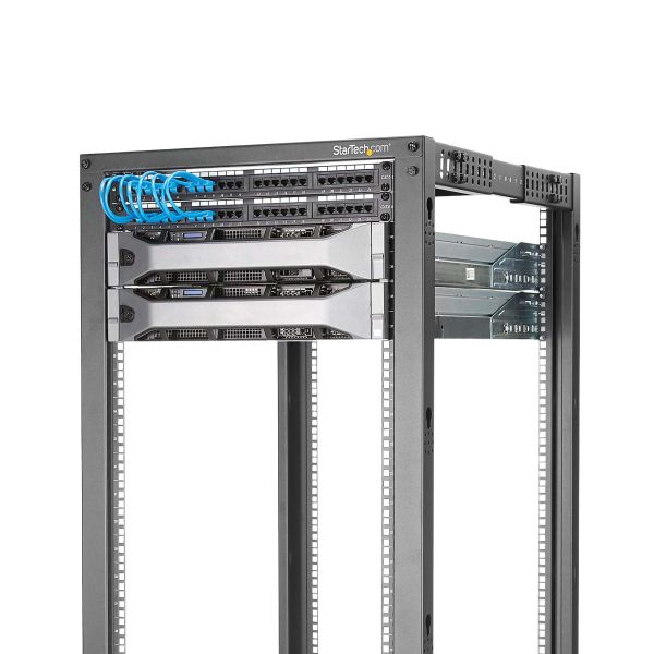 StarTech.com 25U open-frame server rack kast met 4 stijlen met instelbare diepte incl. zwenkwielen/stelpoten en kabelhaken (4POSTRACK25U)