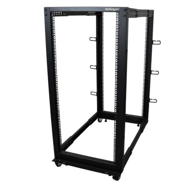 StarTech.com 25U open-frame server rack kast met 4 stijlen met instelbare diepte incl. zwenkwielen/stelpoten en kabelhaken (4POSTRACK25U)