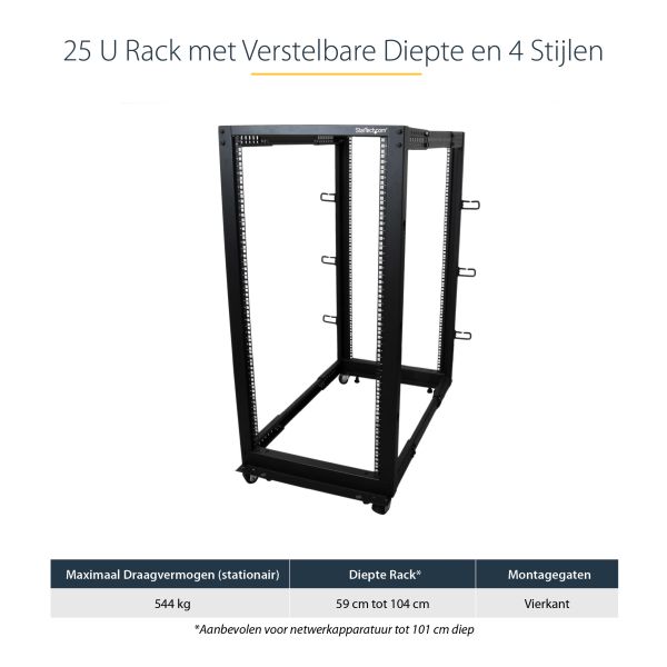 StarTech.com 25U 4-Post Server Rack, 19in Open Frame Rack met 101cm Montagediepte en 544kg Draagkracht, Mobiel of Vrijstaand IT Rack (4POSTRACK25U) 2/10 StarTech.com 25U 4-Post Server Rack, 19in Open Frame Rack met 101cm Montagediepte en 544kg Draagkracht, Mobiel of Vrijstaand IT Rack (4POSTRACK25U)
