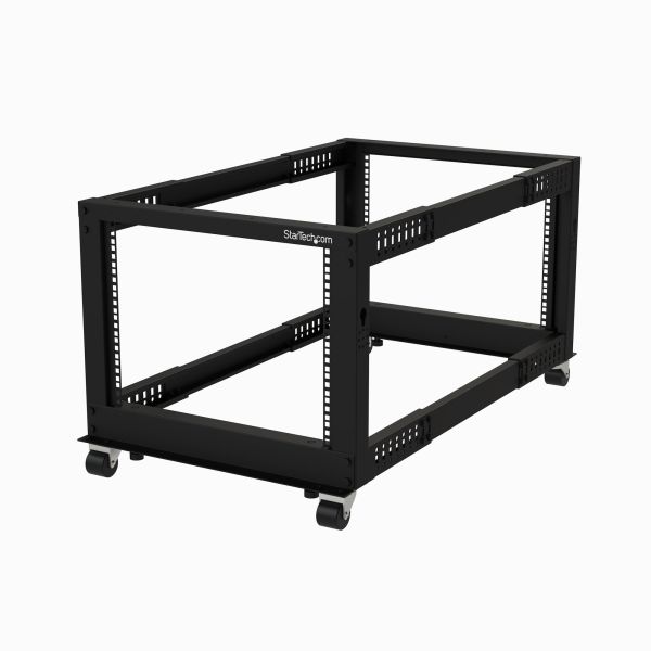 StarTech.com 8U 4-Post Server Rack, 19in Open Frame Rack met 101cm Montagediepte en 544kg Draagkracht, Mobiel of Vrijstaand IT Rack (4POSTRACK8U)