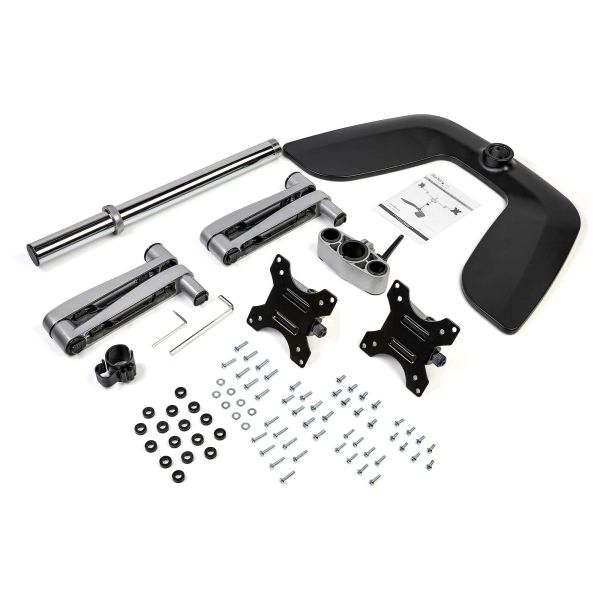 StarTech.com Dual Monitor Stand, Ergonomische Monitorstandaard voor VESA Schermen tot 32" (8kg), Vrijstaande en Scharnierende Universele Monitorsteun/Bureaustandaard, Verstelbare Hoogte, Zilver (ARMDUALSS)