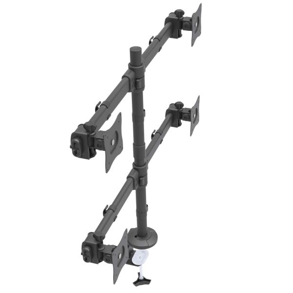 StarTech.com Quad Monitor Arm voor VESA Schermen tot 27" (8kg), 2x2 Configuratie, Verstelbare Hoogte, Scharnierende Monitorsteun met Verticale Arm, Draaien/Kantelen/Zwenken, Bureauklem/Doorvoertule (ARMQUAD)
