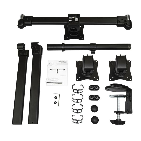 StarTech.com Triple Monitor Arm, Ergonomische VESA Monitor Beugel voor 3 Schermen tot 27", Scharnierend en in Hoogte Verstelbaar langs Verticale Arm, Kantelen/Zwenken/Roteren, Bureauklem/Doorvoertule (ARMTRIO)