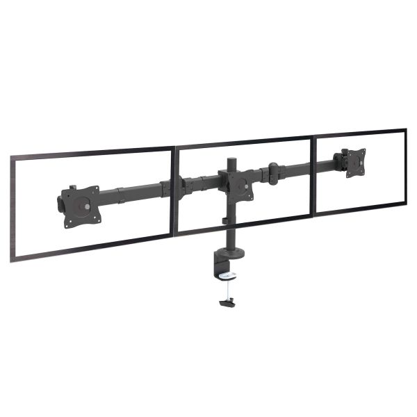 StarTech.com Triple Monitor Arm, Ergonomische VESA Monitor Beugel voor 3 Schermen tot 27", Scharnierend en in Hoogte Verstelbaar langs Verticale Arm, Kantelen/Zwenken/Roteren, Bureauklem/Doorvoertule (ARMTRIO)