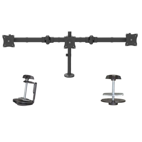 StarTech.com Triple Monitor Arm, Ergonomische VESA Monitor Beugel voor 3 Schermen tot 27", Scharnierend en in Hoogte Verstelbaar langs Verticale Arm, Kantelen/Zwenken/Roteren, Bureauklem/Doorvoertule (ARMTRIO)