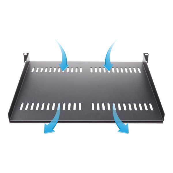 StarTech.com 1U Server Rack Schap - Universele Geventileerde Rack Mount Cantilever Shelf voor 19" Netwerk Kast & Apparatuur - Heavy Duty Staal - Capaciteit 20kg - Diepte 41cm (16”) - Zwart (CABSHELF116V)