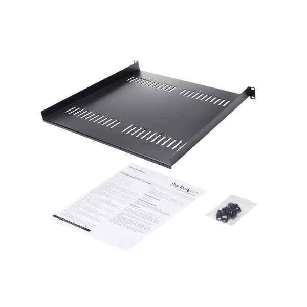 StarTech.com 1U Server Rack Schap - Universele Geventileerde Rack Mount Cantilever Shelf voor 19" Netwerk Kast & Apparatuur - Heavy Duty Staal - Capaciteit 20kg - Diepte 41cm (16”) - Zwart (CABSHELF116V)