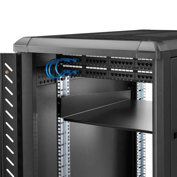 StarTech.com 2U Server Rack Schap - Universele Rack Mount Cantilever Shelf voor 19" Netwerk Kast & Apparatuur - Heavy Duty Staal - Capaciteit 23kg - Diepte 55cm (22”) - Zwart (CABSHELF22)
