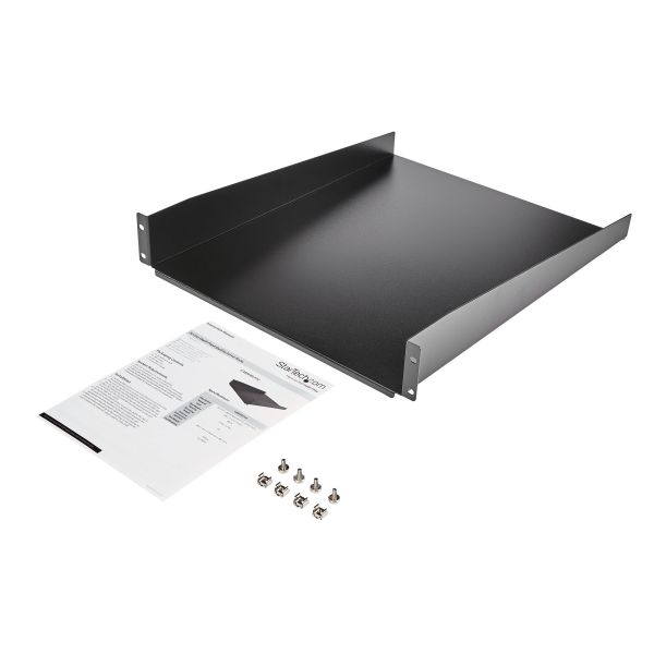 StarTech.com 2U Server Rack Schap - Universele Rack Mount Cantilever Shelf voor 19" Netwerk Kast & Apparatuur - Heavy Duty Staal - Capaciteit 23kg - Diepte 55cm (22”) - Zwart (CABSHELF22)