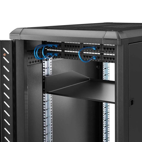 StarTech.com 2U Server Rack Schap - Universele Rack Mount Cantilever Shelf voor 19" Netwerk Kast & Apparatuur - Heavy Duty Staal - Capaciteit 56kg - Diepte 45cm (18”) - Zwart (CABSHELFHD)