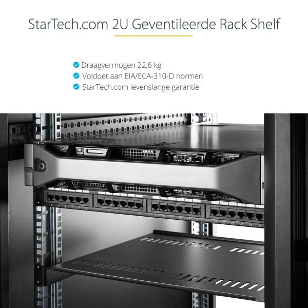 StarTech.com 2U Server Rack Schap - Universele Geventileerde Rack Mount Cantilever Shelf voor 19" Netwerk Kast & Apparatuur - Heavy Duty Staal - Capaciteit 23kg - Diepte 40cm (16”) - Zwart (CABSHELFV) (CABSHELFV) StarTech.com 2U Server Rack Schap - Universele Geventileerde Rack Mount Cantilever Shelf voor 19" Netwerk Kast & Apparatuur - Heavy Duty Staal - Capaciteit 23kg - Diepte 40cm (16”) - Zwart (CABSHELFV) (CABSHELFV)