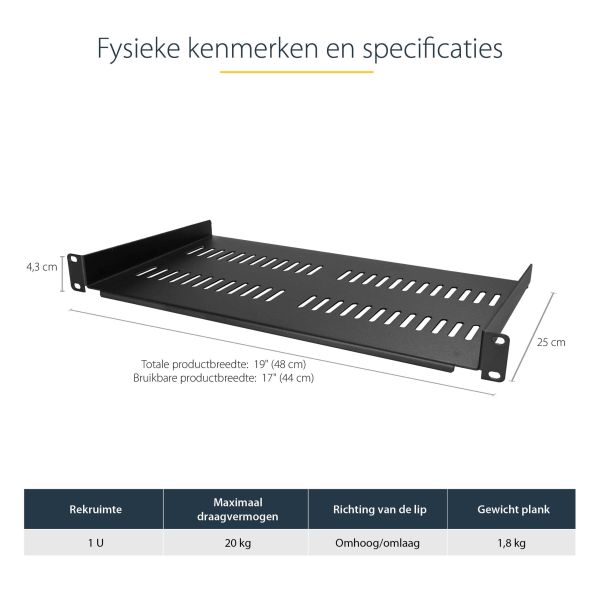 StarTech.com 1U Server Rack Schap - Universele Geventileerde Rack Mount Cantilever Shelf voor 19" Netwerk Kast & Apparatuur - Heavy Duty Staal - Capaciteit 20kg - Diepte 25cm (10") - Zwart (CABSHELFV1U)  StarTech.com 1U Server Rack Schap - Universele Geventileerde Rack Mount Cantilever Shelf voor 19" Netwerk Kast & Apparatuur - Heavy Duty Staal - Capaciteit 20kg - Diepte 25cm (10") - Zwart (CABSHELFV1U)