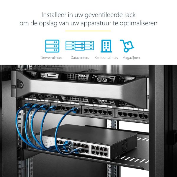 StarTech.com 1U Server Rack Schap - Universele Geventileerde Rack Mount Cantilever Shelf voor 19" Netwerk Kast & Apparatuur - Heavy Duty Staal - Capaciteit 20kg - Diepte 25cm (10") - Zwart (CABSHELFV1U)  StarTech.com 1U Server Rack Schap - Universele Geventileerde Rack Mount Cantilever Shelf voor 19" Netwerk Kast & Apparatuur - Heavy Duty Staal - Capaciteit 20kg - Diepte 25cm (10") - Zwart (CABSHELFV1U)