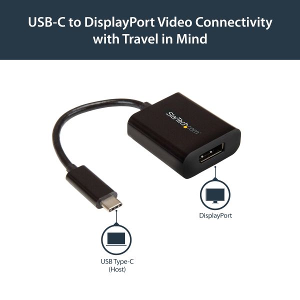 StarTech.com USB-C naar DisplayPort Adapter - 4K 60Hz/8K 30Hz - USB Type-C naar DP 1.4 HBR2 Dongle - Compacte USB-C (DP Alt Mode) Video Converter - Compatibel met Thunderbolt 3 (CDP2DP)