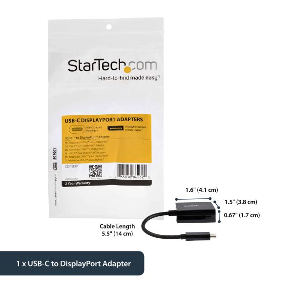 StarTech.com USB-C naar DisplayPort Adapter - 4K 60Hz/8K 30Hz - USB Type-C naar DP 1.4 HBR2 Dongle - Compacte USB-C (DP Alt Mode) Video Converter - Compatibel met Thunderbolt 3 (CDP2DP)