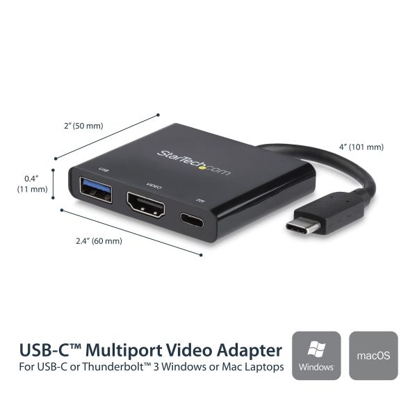 StarTech.com USB-C multiport adapter met HDMI USB 3.0 poort 60W PD zwart (CDP2HDUACP)