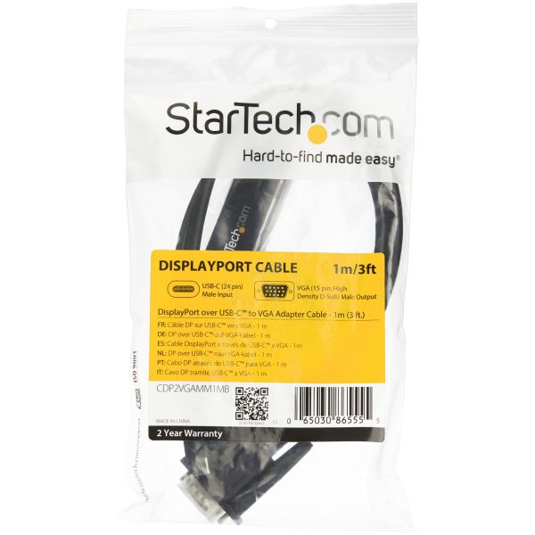 StarTech.com 1m USB C naar VGA Kabel, 1920x1200/1080p USB Type C naar VGA Video Active Adapter Kabel, Thunderbolt 3 Compatibel, Laptop naar VGA Monitor/Projector, DP Alt Mode HBR2 (CDP2VGAMM1MB)