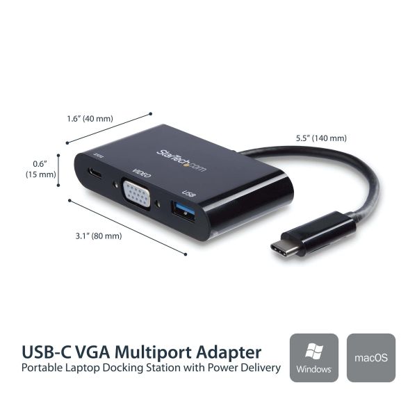 StarTech.com USB-C naar VGA multifunctionele adapter met Power Delivery en USB-A poort (CDP2VGAUACP)