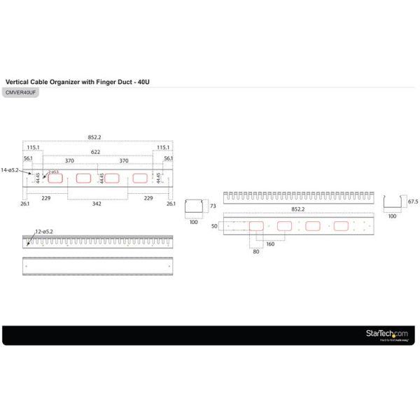 StarTech.com Verticale kabelmanager met kabelgeleiders 0U 1,8 m (CMVER40UF)  StarTech.com Verticale kabelmanager met kabelgeleiders 0U 1,8 m (CMVER40UF)